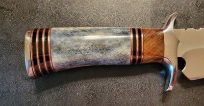 12 Inch Custom D2 Steel Hunting Bowie Knife with Camel Bone Handle & Leather Sheath
