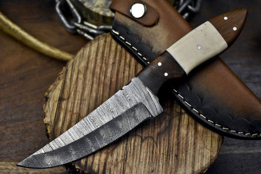 Twist Damascus Skinner Knife Micarta Handle Wooden Bolster for Fishing and Hunting