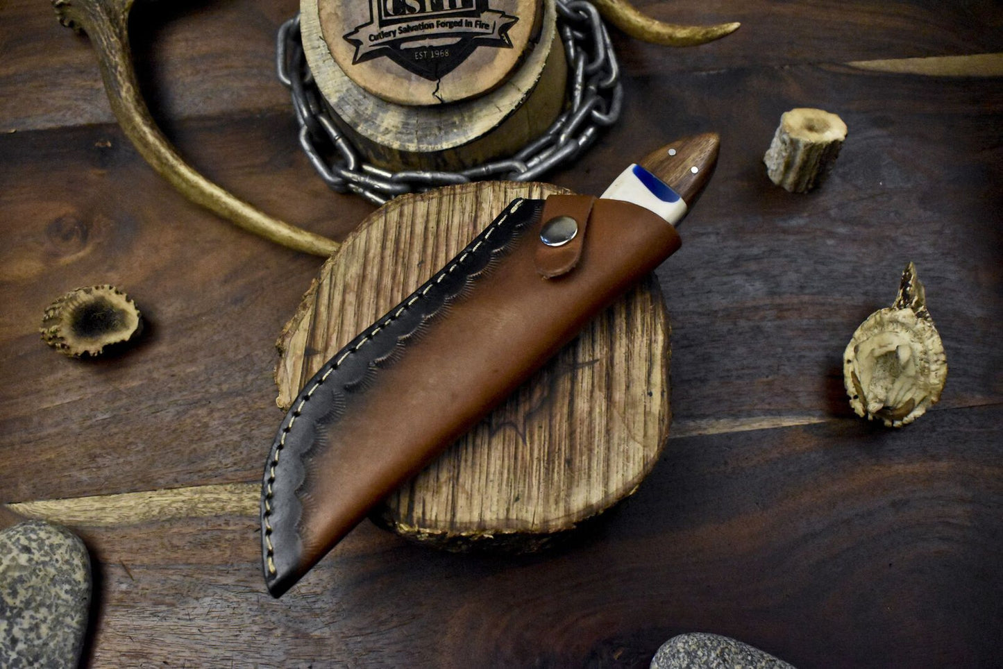 Twist Damascus Skinner Knife Micarta Handle Wooden Bolster for Fishing and Hunting