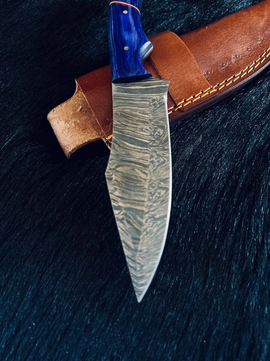 Heritage Forge 9.5" Fire Damascus Steel Skinner Knife with Camel Bone and Wood Handle