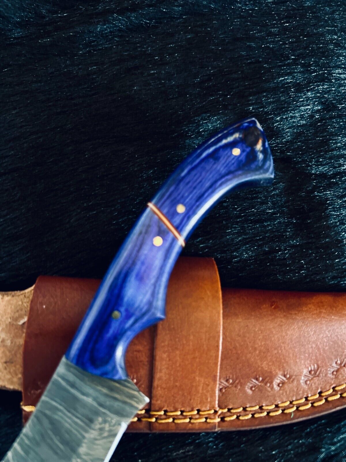 Heritage Forge 9.5" Fire Damascus Steel Skinner Knife with Camel Bone and Wood Handle