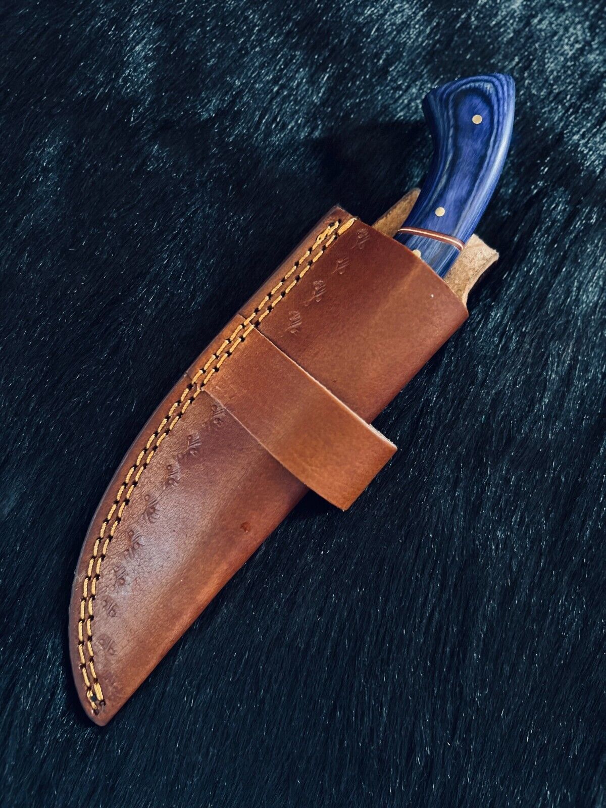 Heritage Forge 9.5" Fire Damascus Steel Skinner Knife with Camel Bone and Wood Handle