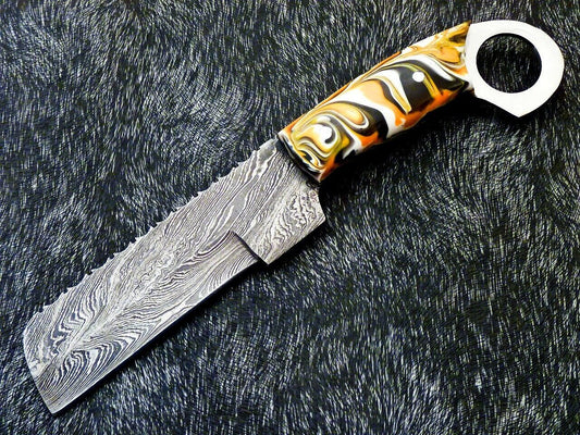 Best 10" Best Damascus Steel Bull Cutter Knife Custom Cowboy Bull Knife with Resin Handle