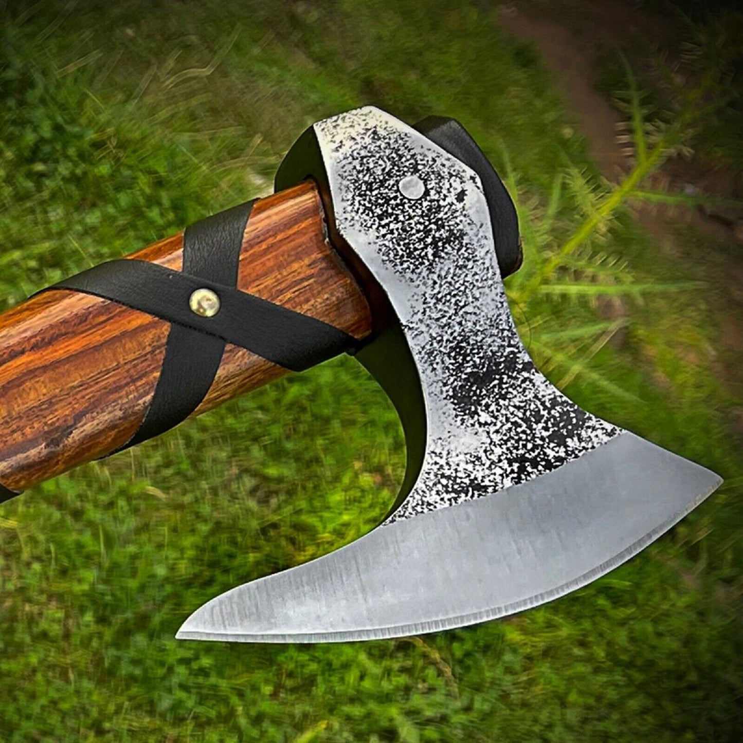 Ragnar Viking Axe Hand Forged Carbon Steel Battle Hatchet Tomahawk with Ash Wood Handle and Leather Sheath