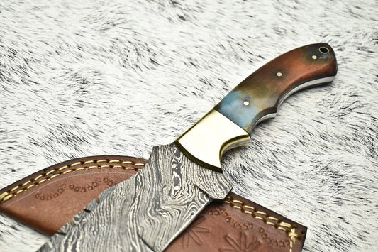 Rare Handmade Damascus Steel Camping Tracker Knife | Full Tang with Leather Sheath
