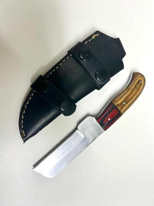 Handmade Skinner Knife – Stainless Steel Straight Back Blade with Wood Handle & Leather Sheath