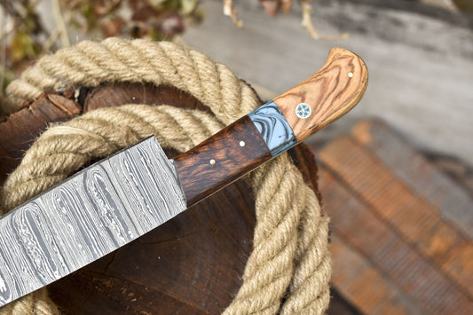 Hand Forged Damascus Chef Knife – Hardwood Handle Hunter Bushcraft