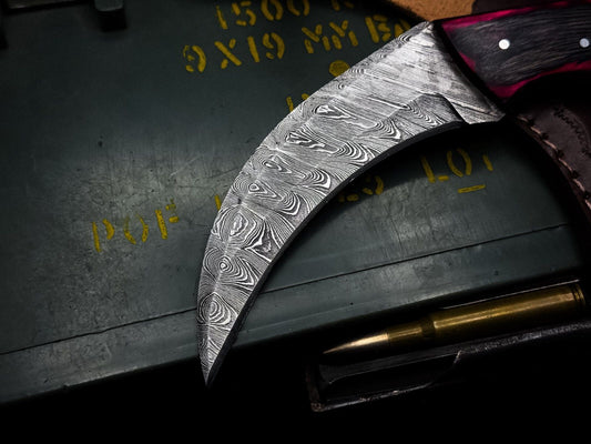 Handmade 8” Damascus Karambit Knife Best Damascus Steel Knife with Wood & Resin Handle