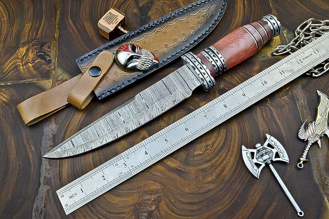 Heritage Forge 12 Inch Resin Handle Damascus Steel Bowie Knife for Hunting and Camping