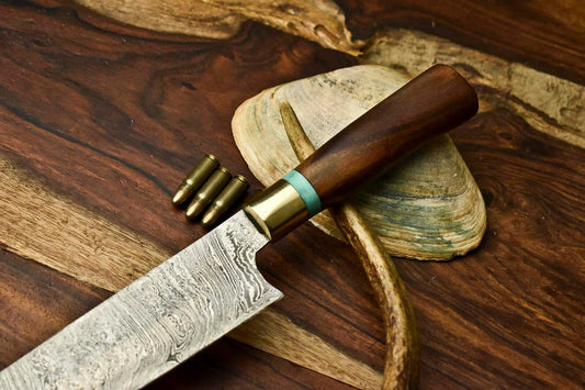 Hand Made Damascus Steel Blade Chef Knife | Walnut Wood