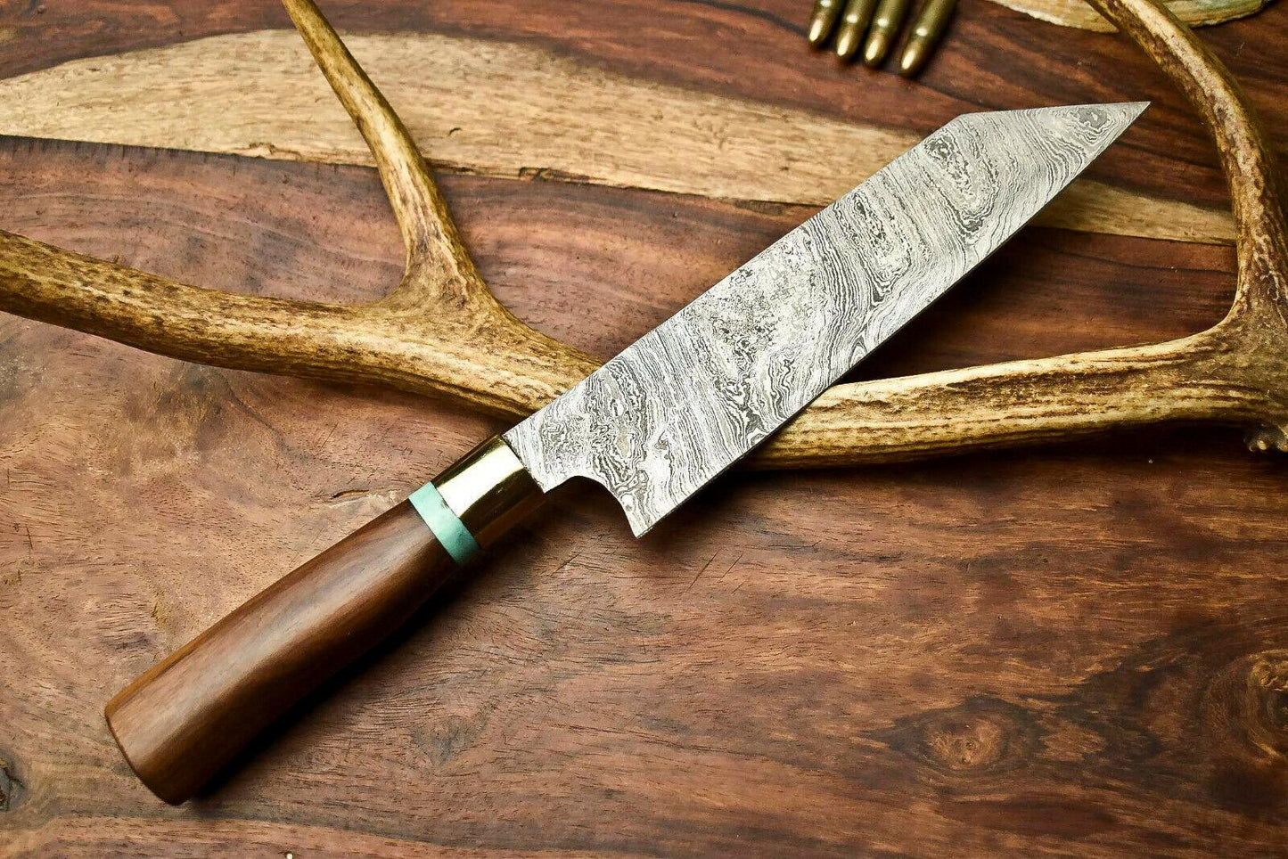 Hand Made Damascus Steel Blade Chef Knife | Walnut Wood