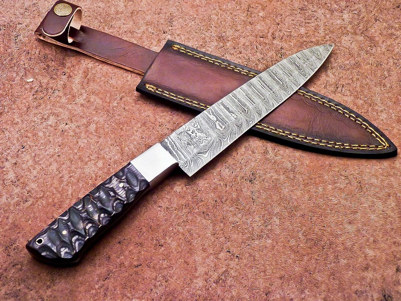 12" Professional Chef Knife Damascus Blade Kitchen Knife – Wood Handle with Sheath