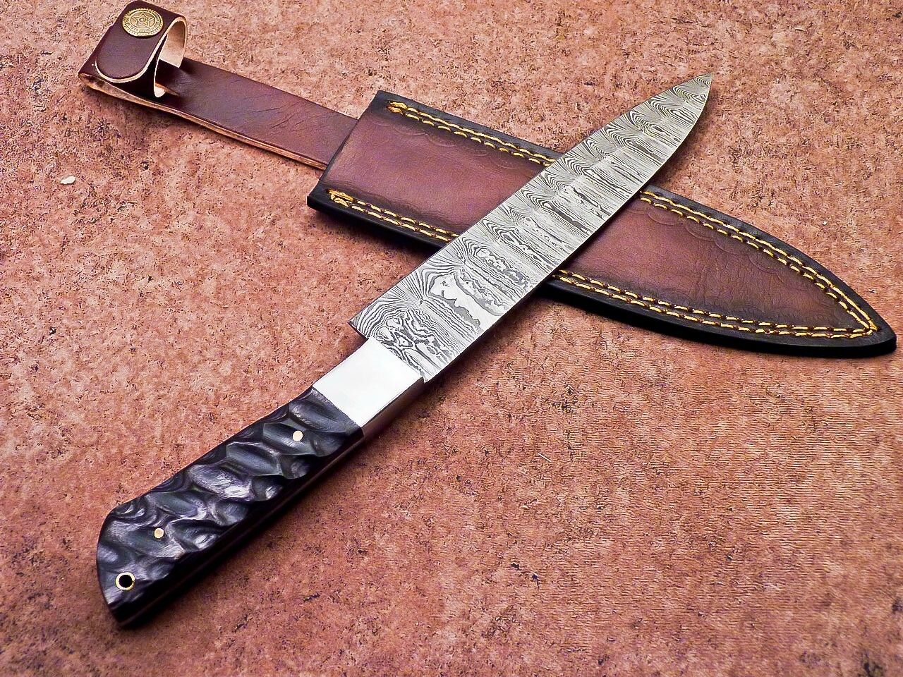 12" Professional Chef Knife Damascus Blade Kitchen Knife – Wood Handle with Sheath
