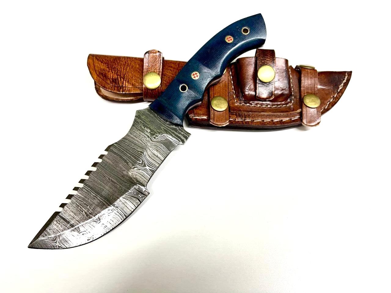 Handmade Custom Tracker Knife Micarta Handle Damascus Steel Camping Hunting Knife with Sheath