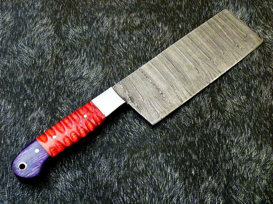 11" Handmade Damascus Steel Chopper Knife – Full Tang Chef Kitchen Knife with Hardwood Handle