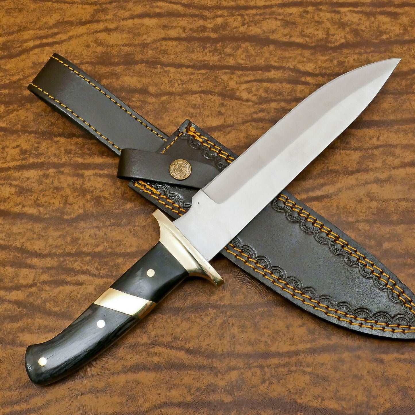 Handmade D2 Steel Drop Point Bowie EDC Hunting Knife with Pakka Wood Handle – 12 Inch Full Tang