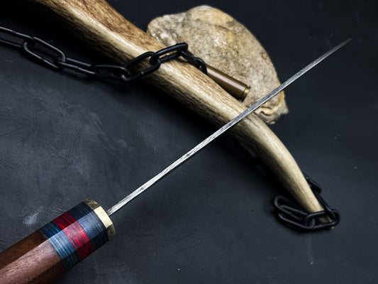 Handmade Damascus Steel Kitchen Chef EDC Knife – Wood Handle & Cow Leather Sheath