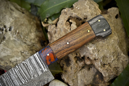 13.0" Hand-Forged Twist Damascus Chef Knife with Walnut Handle