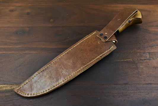 14.5" Damascus Bowie Knife – Walnut Wood Handle & Brass Guard