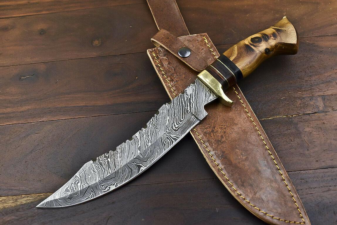 14.5" Damascus Steel Bowie Knife | Walnut Wood Handle