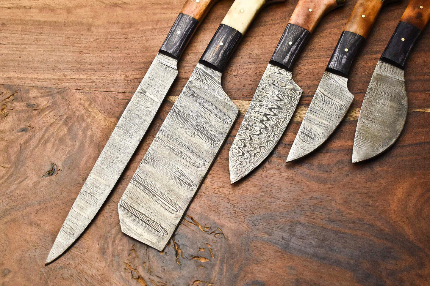Premium Handmade Damascus Steel Chef Knife Set – Lot of 5 Hammered Blades