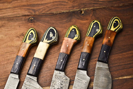 Premium Handmade Damascus Steel Chef Knife Set – Lot of 5 Hammered Blades