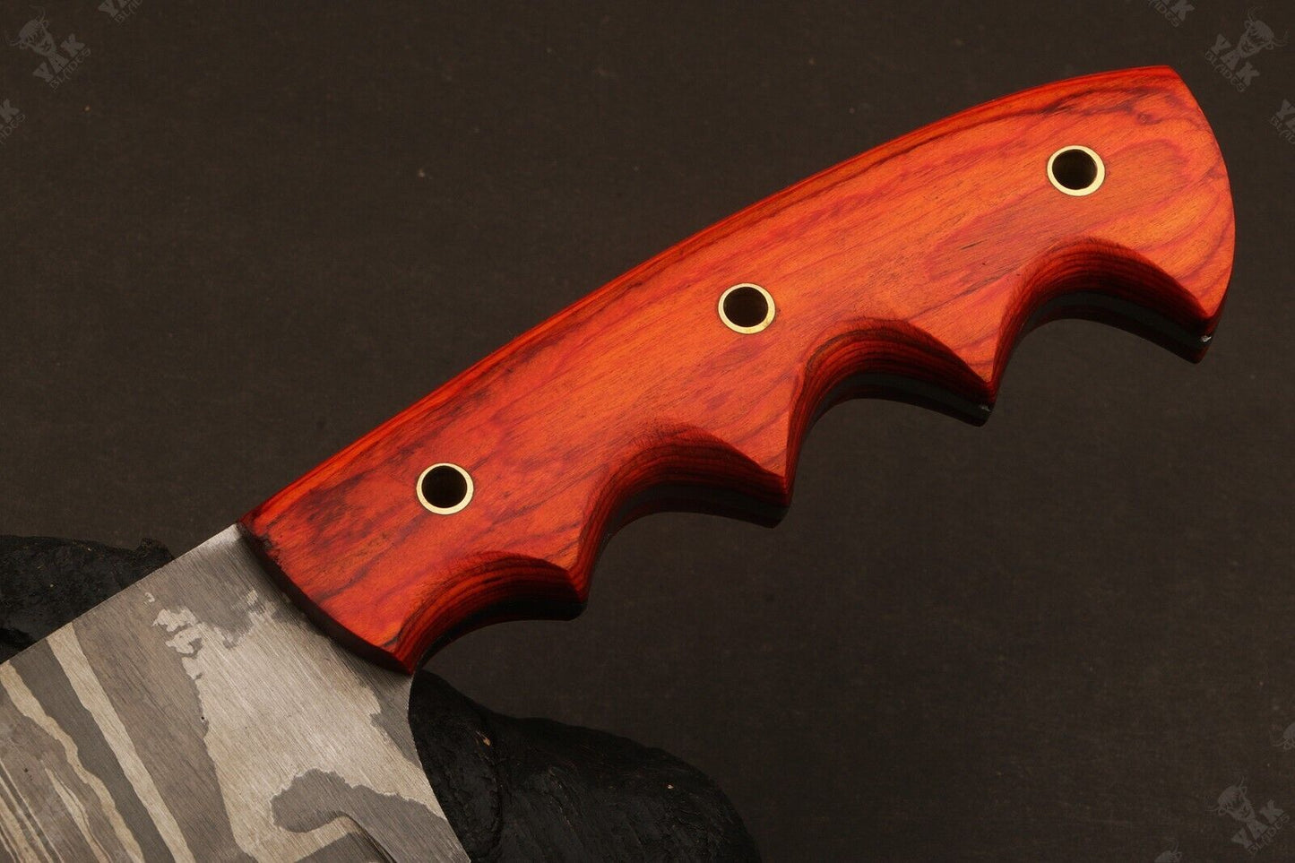 Heritage Forge 14 Inch Damascus Steel Bowie Knife with Wood Handle for Hunting and Camping