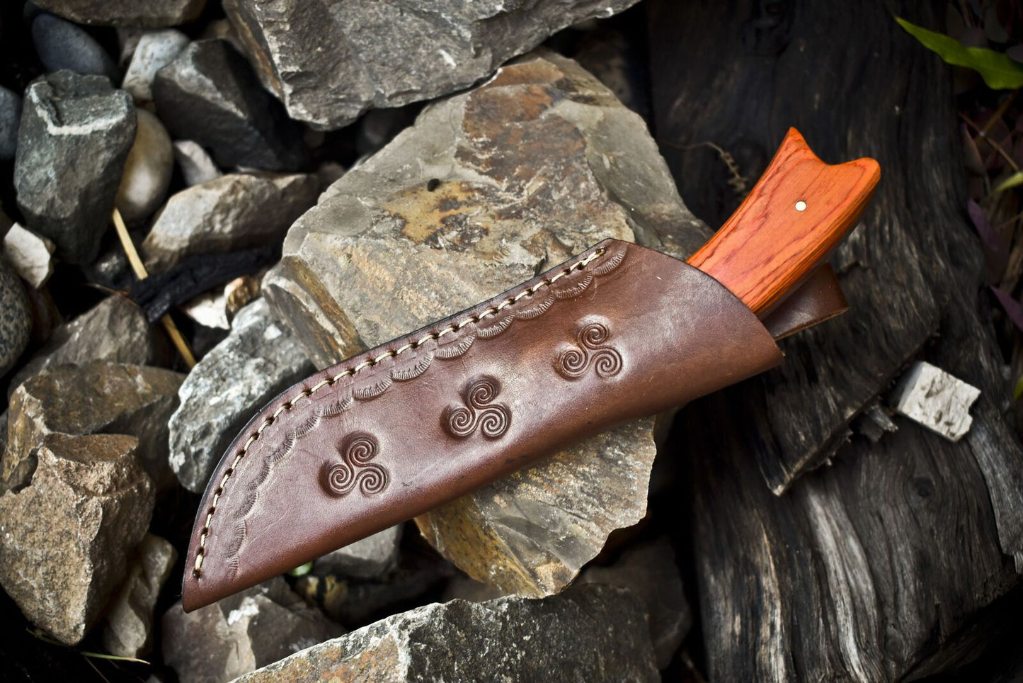 9" Hand Forged Skinner Knife with 440C Steel Blade | Hardwood Handle with Wooden Bolster9" Hand Forged Skinner Knife with 440C Steel Blade | Hardwood Handle with Wooden Bolster