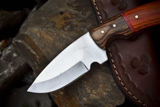 9" Hand Forged Skinner Knife with 440C Steel Blade | Hardwood Handle with Wooden Bolster9" Hand Forged Skinner Knife with 440C Steel Blade | Hardwood Handle with Wooden Bolster