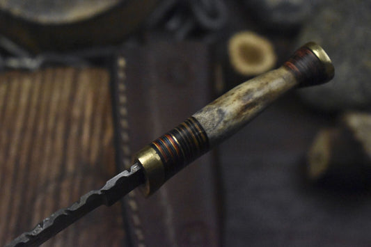 Handmade Skinner Knife Twist Damascus Bone Brass Guard Everyday Carry