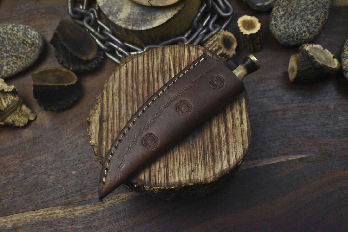 Handmade Skinner Knife Twist Damascus Bone Brass Guard Everyday Carry