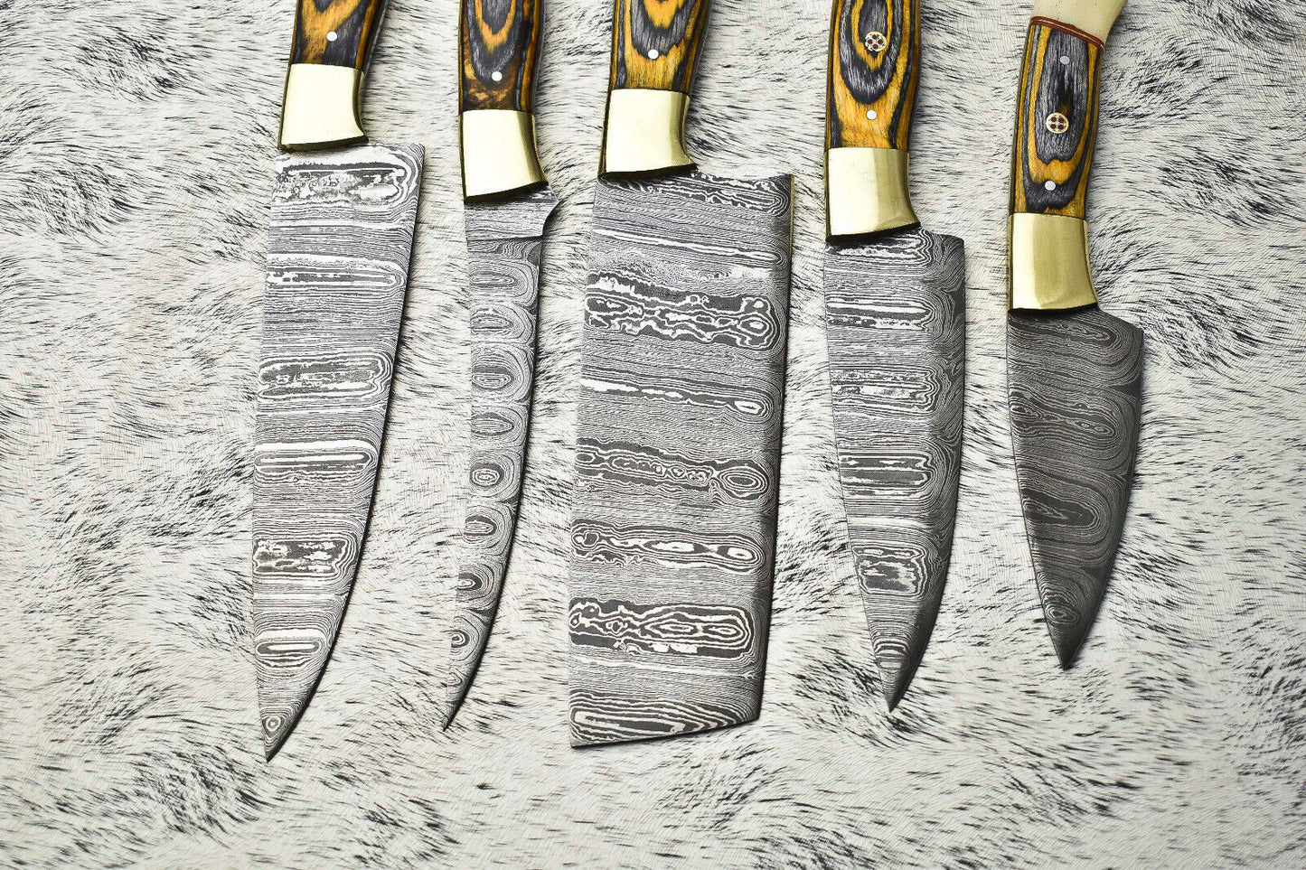 Stunning Handmade Hammered Damascus Steel Chef Knife Set – 5-Piece Custom Collection