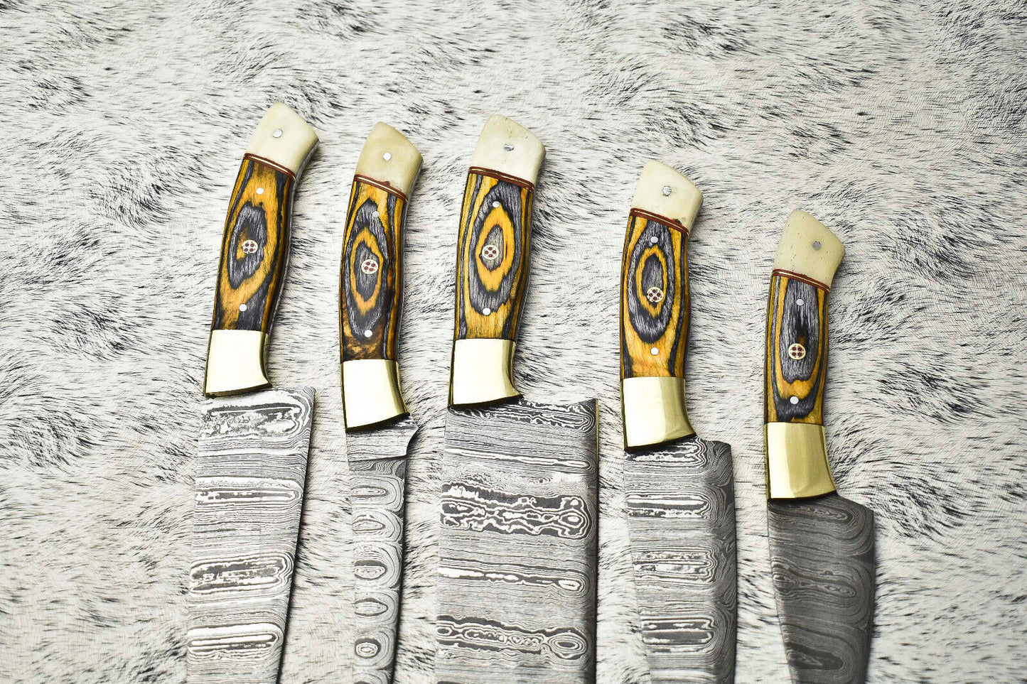 Stunning Handmade Hammered Damascus Steel Chef Knife Set – 5-Piece Custom Collection