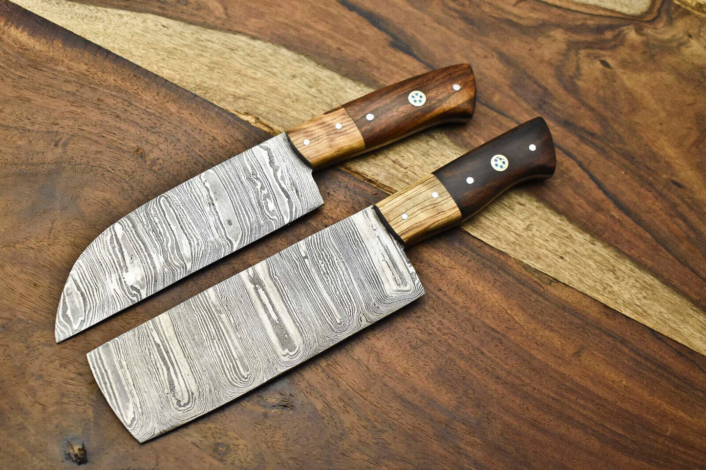 Exclusive Handmade Damascus Steel Chef Knife Duo – Full Tang Artisan Blades