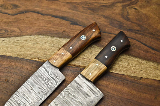 Exclusive Handmade Damascus Steel Chef Knife Duo – Full Tang Artisan Blades
