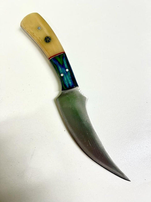 Handmade Skinner Knife – 5″ J2 Stainless Steel Blade, Bone Handle, Leather Cover