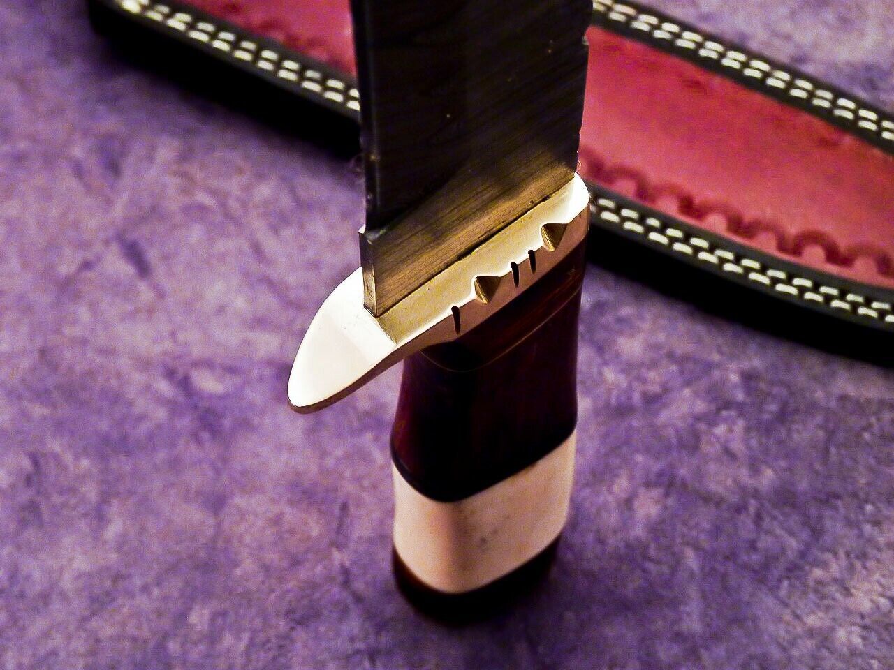 15 Inch Handmade Damascus Steel Hunting Knife with Camel Bone and Wood Handle by Heritage Forge