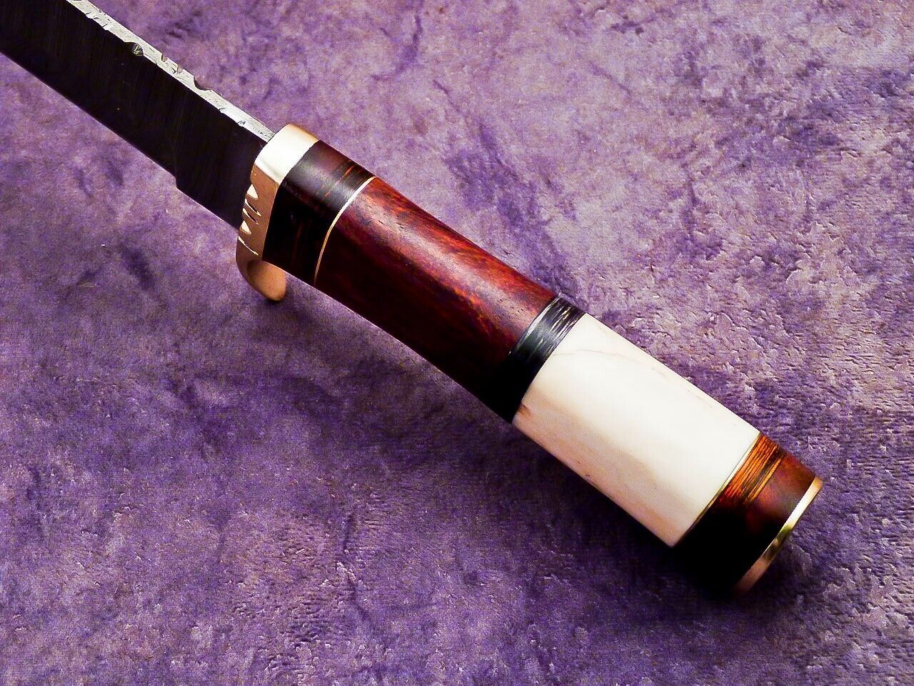 15 Inch Handmade Damascus Steel Hunting Knife with Camel Bone and Wood Handle by Heritage Forge