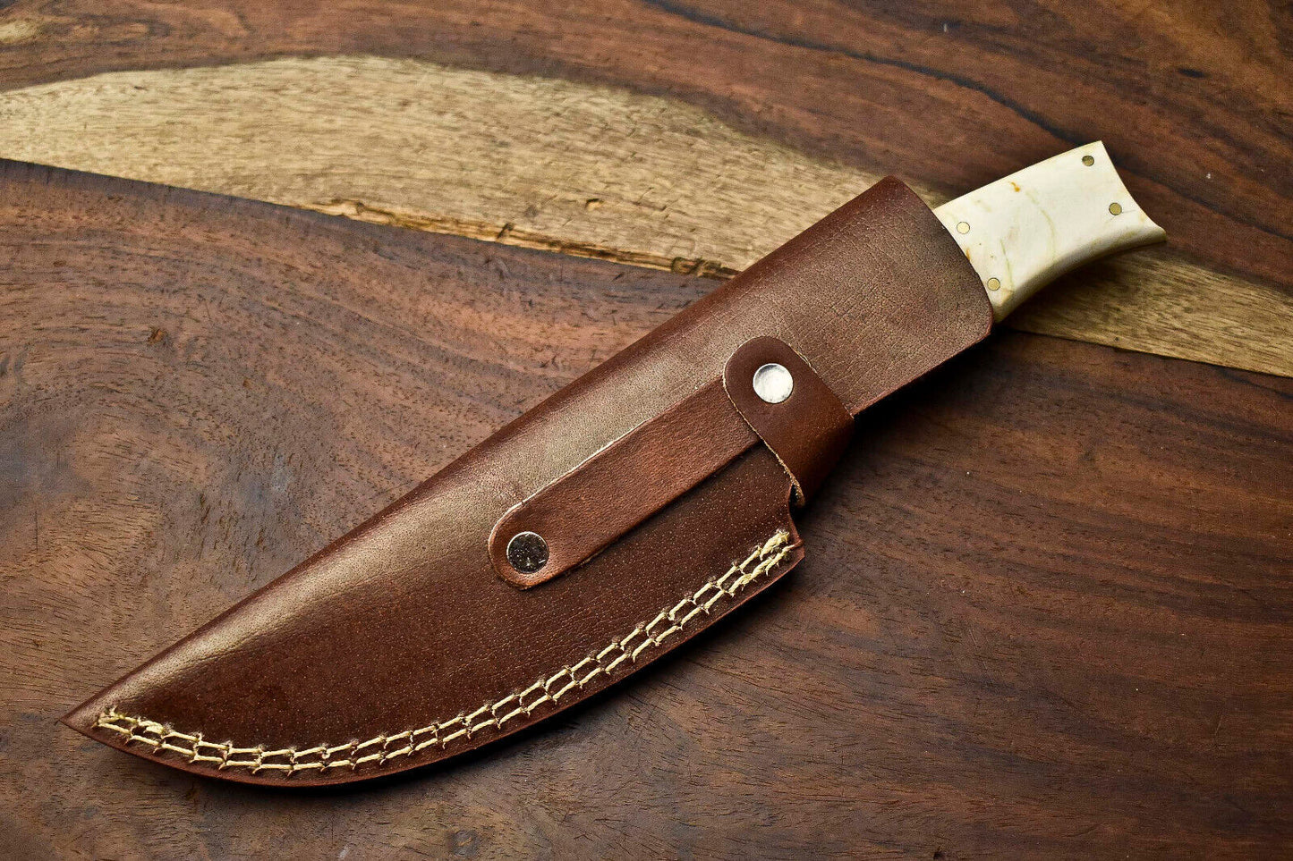 10.0" Handmade Damascus Steel Tracker Knife | Camel Bone Full Tang Survival Blade