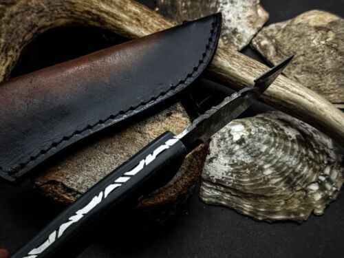Heritage Forge Damascus Gut Hook Hunting Knife with G10 Micarta Handle and Leather Sheath