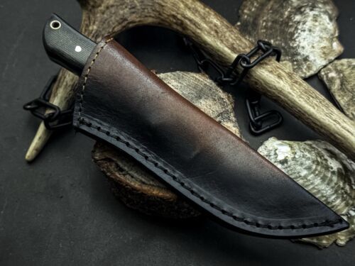 Heritage Forge Damascus Gut Hook Hunting Knife with G10 Micarta Handle and Leather Sheath