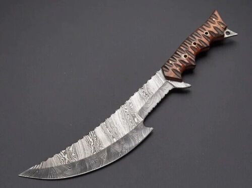 12" Handmade Damascus Steel Tracker Knife – Military Tactical Hunting Survival Fixed Blade with Sheath