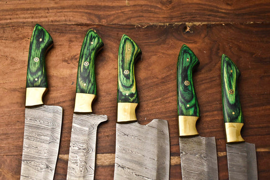 Custom Lot Of 5 Rare Handmade Damascus Steel Blade Chef Set Knife