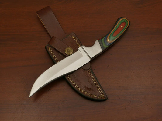 Custom Hand-Forged 440C Steel Skinner Knife | Hard Wood Handle | Steel Bolster Hunting Knife