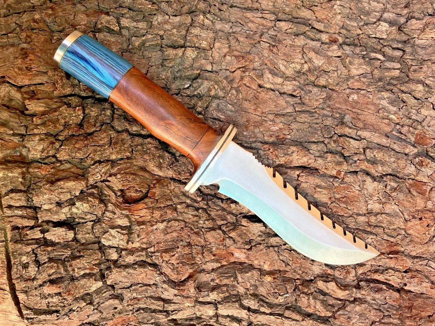 Handmade D2 Steel Camping Hunting Tactical Bowie Knife | 13" Sharp Blade with Wood Handle & Leather Cover