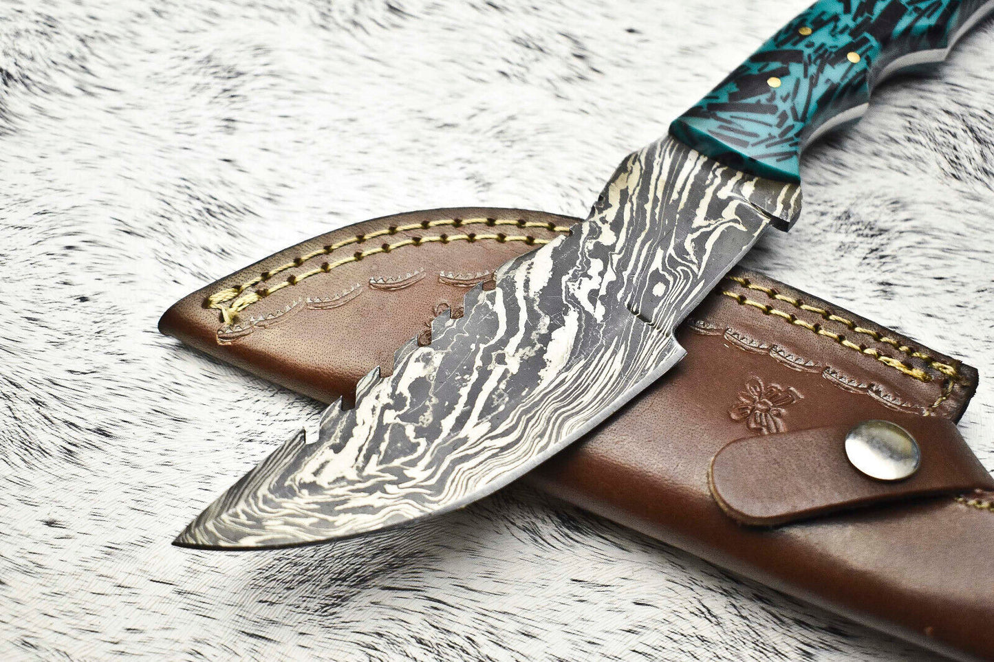 10.0" Handmade Damascus Steel Tracker Knife | Hardwood Handle with Leather Sheath