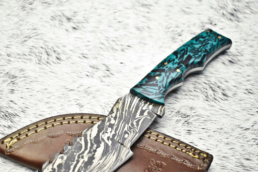 10.0" Handmade Damascus Steel Tracker Knife | Hardwood Handle with Leather Sheath
