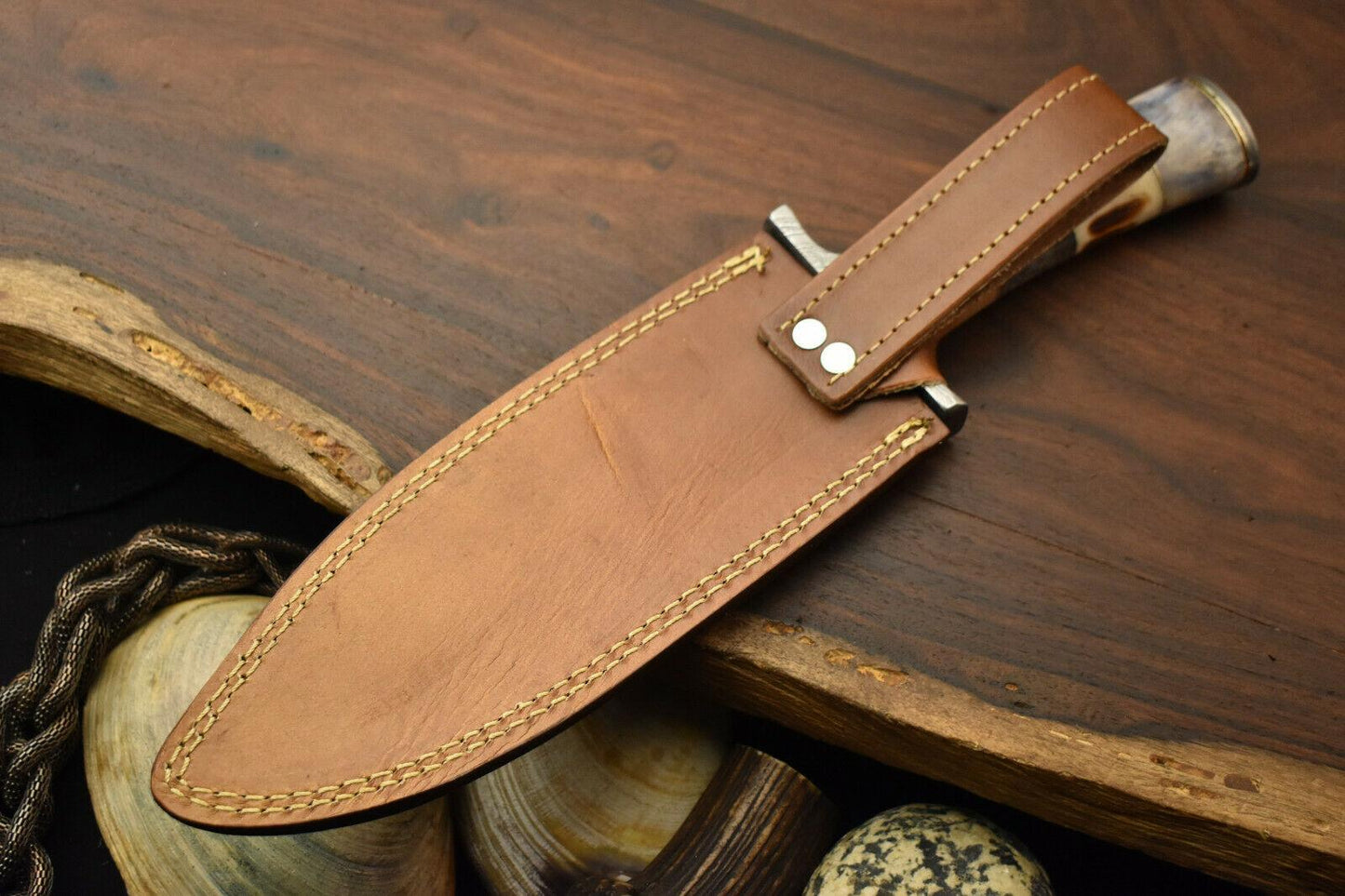 13" Custom Handmade Damascus Bowie Knife Best Bowie Knife With Camel Bone Handle
