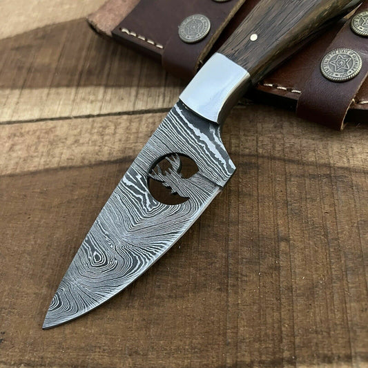 8.5 Inch Hand Forged Damascus Bowie Knife with Wood Handle