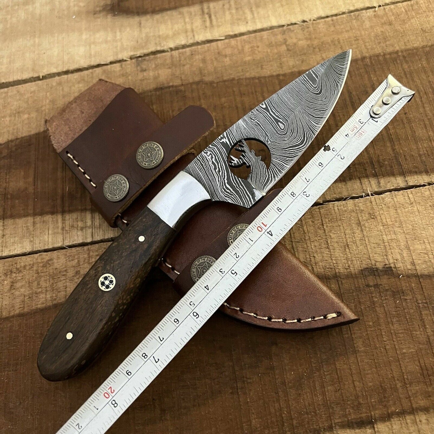 8.5 Inch Hand Forged Damascus Bowie Knife with Wood Handle